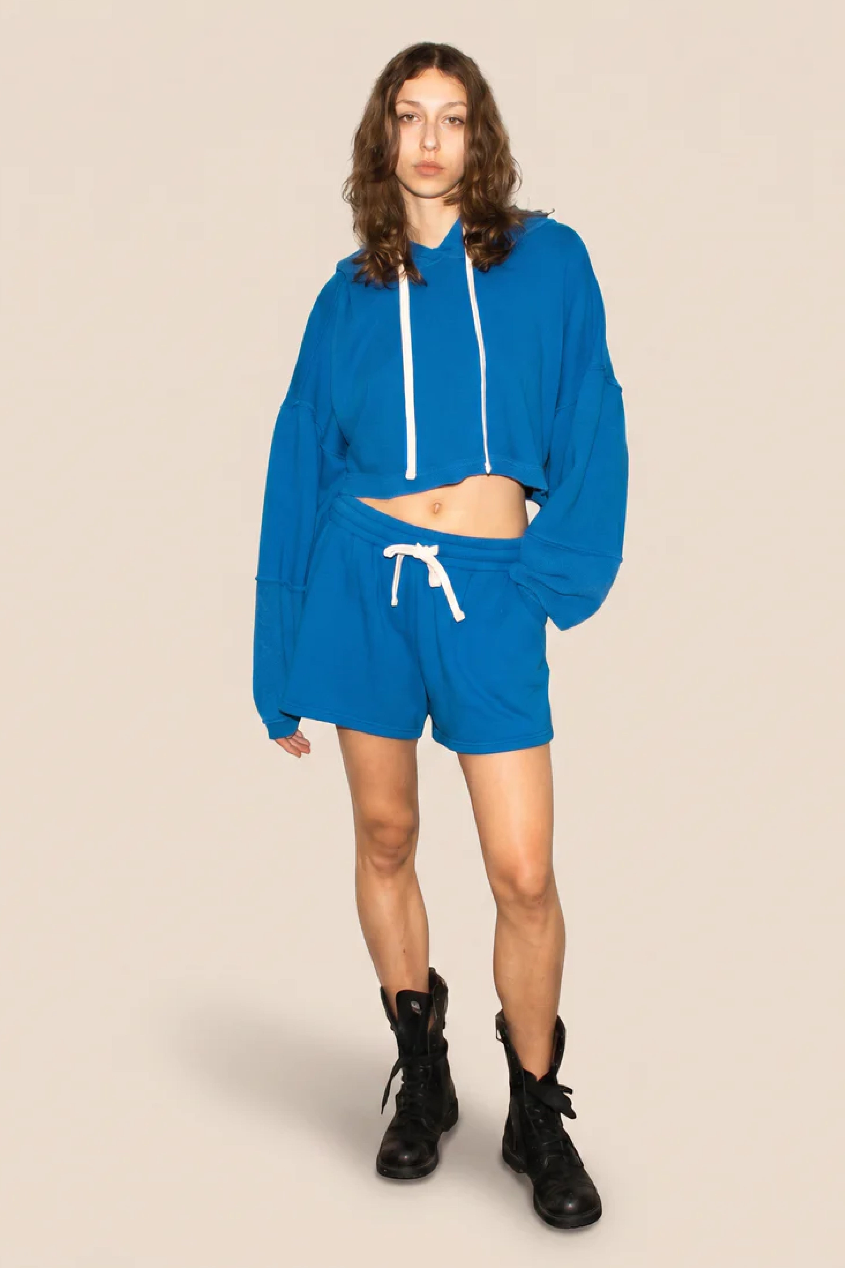 The Bonnie Cropped Hoodie - Cobalt