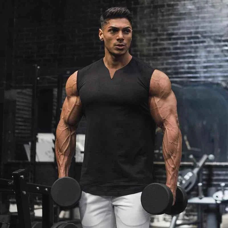 Cotton V-neck Gym Tank Top for Men